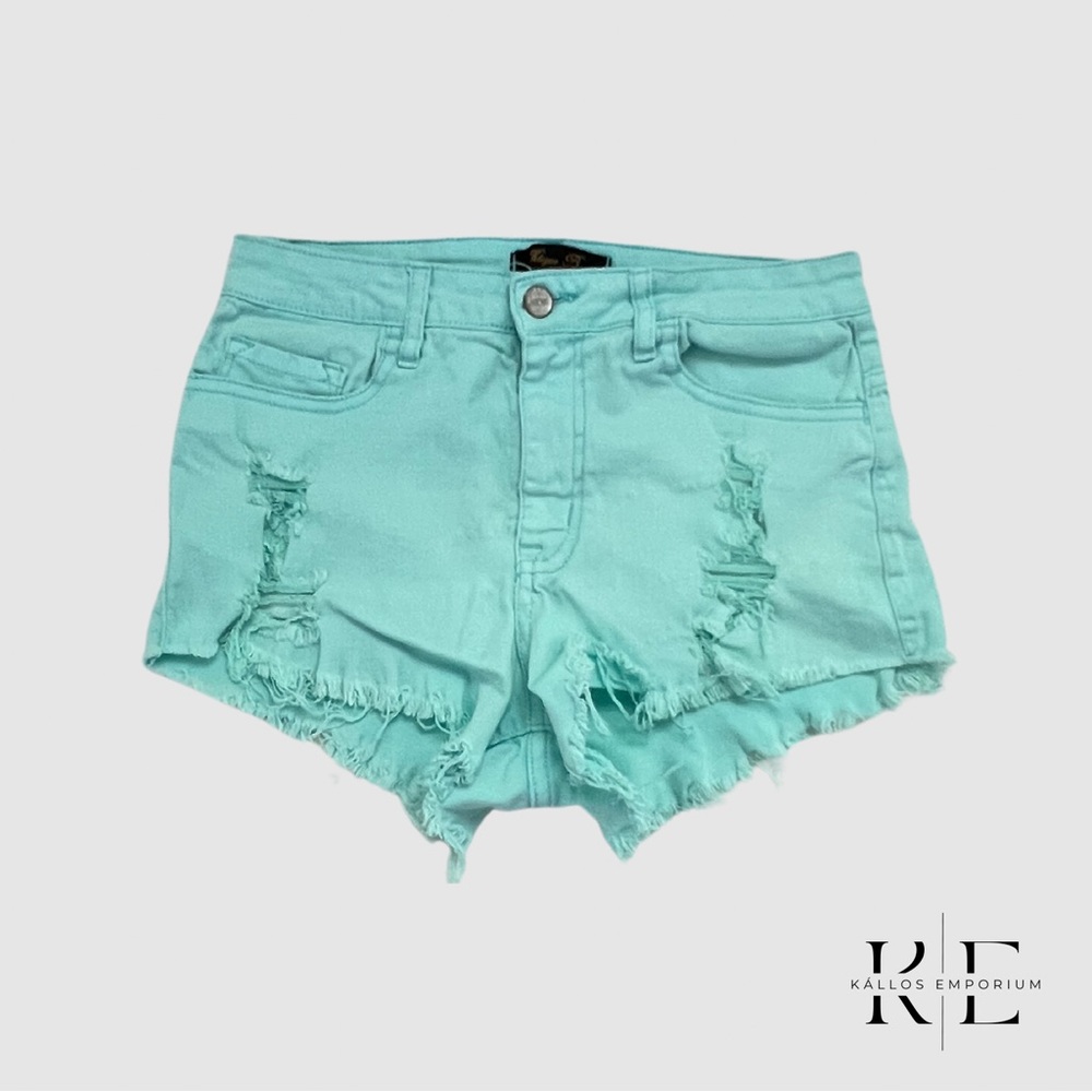 Klique B Ocean Blue Tattered Jean Shorts